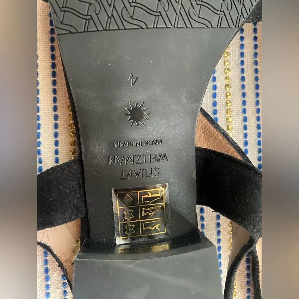 Stuart Weitzman Shalena Black Suede Strappy Sandal Buckle Sz  4 NEW